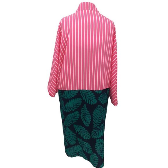 Studio 189 Short Sleeve Kimono Size M Pink Silk Cotton Open Front Striped Batik - Picture 7 of 13